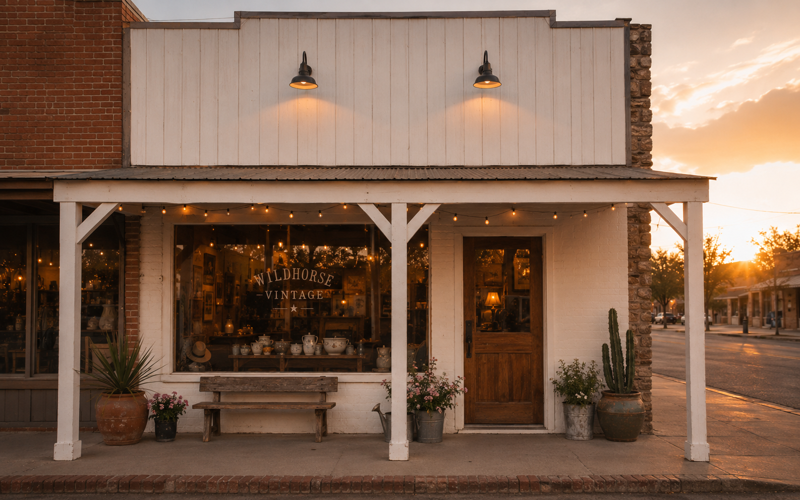 Storefront at golden hour